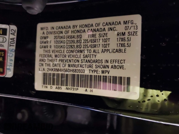 2013 Honda CR-V EX with VIN 2HKRM4H56DH683933, listed as a IAAI auction lot 41892078 with 141,799 mi miles. Bid and sale history available at carsss.com. Image 9.