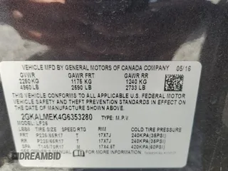2016 GMC Terrain SLE with VIN 2GKALMEK4G6353280, listed as a Copart auction lot 53374655 with 122,545 mi miles and Clean Title. Bid and sale history available at DreamBid. Image 12.