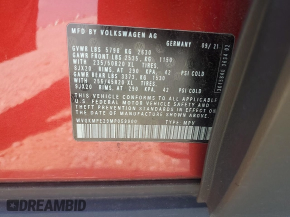 2021 Volkswagen ID.4 Pro S z VIN WVGKMPE29MP059900, wystawiony jako Copart lot #53725825 z przebiegiem Nie podano mil oraz Szkody całkowita. Historia ofert i sprzedaży dostępna na DreamBid. Obrazek 14.
