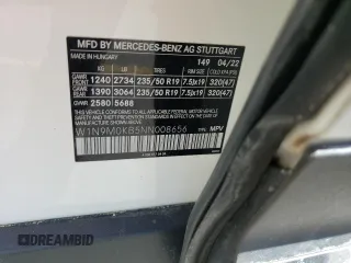 2022 Mercedes-Benz EQB 300 z VIN W1N9M0KB5NN008656, wystawiony jako Copart lot #66552243 z przebiegiem Nie podano mil oraz . Historia ofert i sprzedaży dostępna na DreamBid. Obrazek 12.