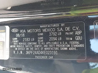 2019 Kia Forte LXS with VIN 3KPF24AD4KE023191, listed as a IAAI auction lot 41776162 with 57,316 mi miles. Bid and sale history available at carsss.com. Image 9.