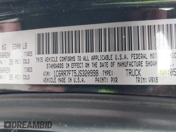 2018 Ram 1500 Tradesman z VIN 1C6RR7FT5JS320998, wystawiony jako IAAI lot #42262904 z przebiegiem 257 480 mil mil oraz . Historia ofert i sprzedaży dostępna na DreamBid. Obrazek 9.