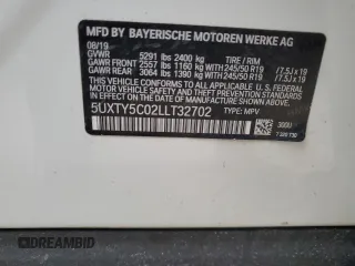 2020 BMW X3 xDrive30i with VIN 5UXTY5C02LLT32702, listed as a Copart auction lot 51238085 with 56,033 mi miles and Salvage Title. Bid and sale history available at DreamBid. Image 14.