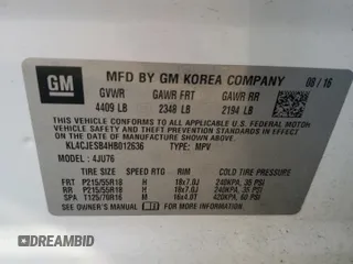 2017 Buick Encore Preferred с VIN KL4CJESB4HB012636, выставлен на аукционе Copart как лот 60292015 с пробегом 101 996 миль миль и Списание • Salvage title. История ставок и продаж доступна на DreamBid. Изображение 13.