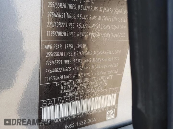2019 Land Rover Range Rover Sport Dynamic with VIN SALWR2RE4KA821179, listed as a Copart auction lot 54288975 with 64,952 mi miles and Salvage title. Bid and sale history available at DreamBid. Image 13.