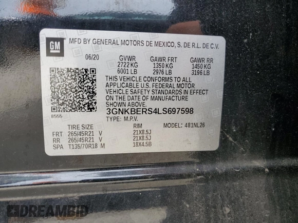 2020 Chevrolet Blazer RS z VIN 3GNKBERS4LS697598, wystawiony jako Copart lot #55914245 z przebiegiem 65 578 mil mil oraz Szkoda całkowita • Salvage title. Historia ofert i sprzedaży dostępna na DreamBid. Obrazek 12.