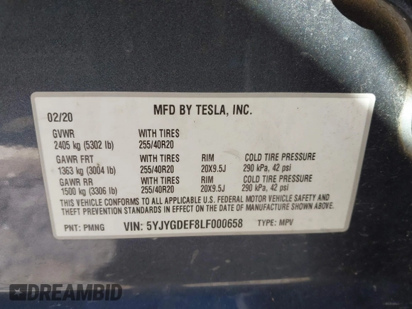 2020 Tesla Model Y Long Range with VIN 5YJYGDEF8LF000658, listed as a IAAI auction lot 41669246 with 44,281 mi miles and . Bid and sale history available at DreamBid. Image 9.