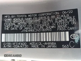 2022 Toyota Corolla Hatchback SE with VIN JTND4MBE2N3180993, listed as a Copart auction lot 64521414 with 15,393 mi miles and Salvage Title. Bid and sale history available at carsss.com. Image 13.