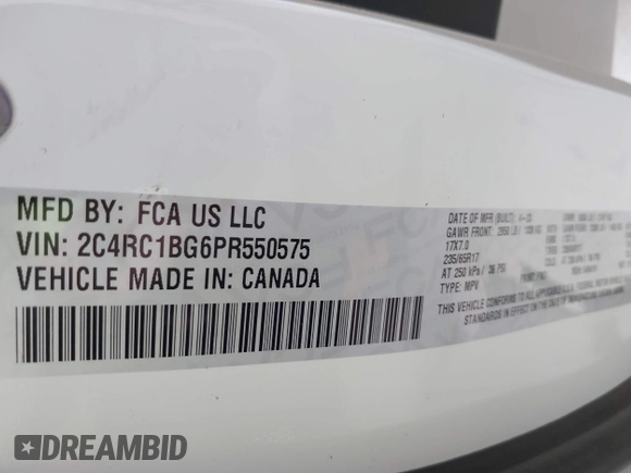 2023 Chrysler Pacifica Touring L with VIN 2C4RC1BG6PR550575, listed as a IAAI auction lot 42576498 with 54,373 mi miles and . Bid and sale history available at DreamBid. Image 9.