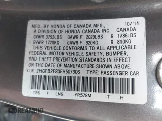 2015 Honda Civic EX with VIN 2HGFB2F80FH507306, listed as a IAAI auction lot 40719705 with 102,148 mi miles and . Bid and sale history available at DreamBid. Image 9.