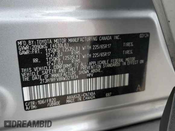 2024 Toyota RAV4 LE with VIN 2T3H1RFV8RW321834, listed as a Copart auction lot 49007425 with 27,059 mi miles and Salvage Title. Bid and sale history available at carsss.com. Image 13.