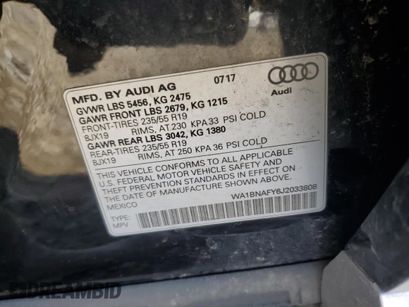2018 Audi Q5 Premium Plus с VIN WA1BNAFY6J2033808, выставлен на аукционе Copart как лот 51659525 с пробегом 203 328 миль миль и Чистый • Clean title. История ставок и продаж доступна на DreamBid. Изображение 13.