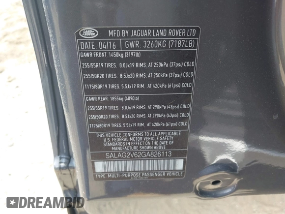 2016 Land Rover LR4 HSE z VIN SALAG2V62GA826113, wystawiony jako IAAI lot #41796713 z przebiegiem Nie podano mil oraz . Historia ofert i sprzedaży dostępna na DreamBid. Obrazek 9.