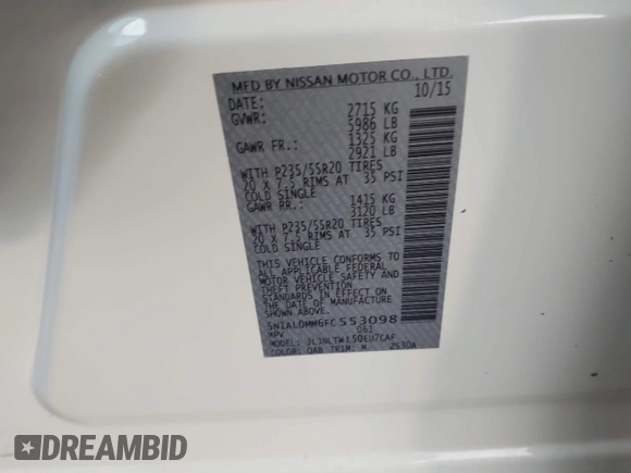2015 Infiniti QX60 with VIN 5N1AL0MM6FC553098, listed as a IAAI auction lot 42024025 with 70,080 mi miles and . Bid and sale history available at DreamBid. Image 9.