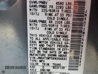 2019 Nissan Rogue SV with VIN JN8AT2MT5KW264590, listed as a Copart auction lot 83818404 with 0 mi miles and Non Repairable. Bid and sale history available at carsss.com. Image 15.