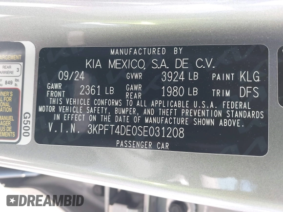 2025 Kia K4 LXS with VIN 3KPFT4DE0SE031208, listed as a IAAI auction lot 41989513 with 1,619 mi miles. Bid and sale history available at carsss.com. Image 9.