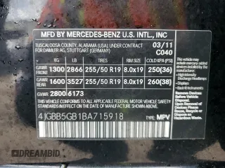 2011 Mercedes-Benz M 350 with VIN 4JGBB5GB1BA715918, listed as a Copart auction lot 75106524 with 87,340 mi miles and Non repairable. Bid and sale history available at DreamBid. Image 14.