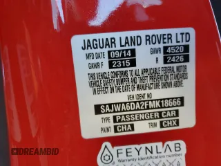 2015 Jaguar F-Type R z VIN SAJWA6DA2FMK18666, wystawiony jako Copart lot #87664215 z przebiegiem 47 277 mil mil oraz Szkoda całkowita • Salvage title. Historia ofert i sprzedaży dostępna na DreamBid. Obrazek 15.