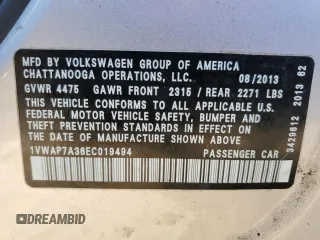 2014 Volkswagen Passat S w/Nav with VIN 1VWAP7A36EC019494, listed as a Copart auction lot 41654365 with 95,322 mi miles and Salvage Title. Bid and sale history available at carsss.com. Image 13.