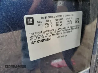 2015 Chevrolet Impala LT with VIN 2G1125S32F9159211, listed as a Copart auction lot 61585405 with 152,361 mi miles and Salvage title. Bid and sale history available at DreamBid. Image 12.