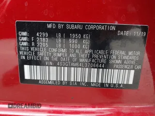 2020 Subaru Impreza Special Sports с VIN 4S3GTAM64L3706644, выставлен на аукционе IAAI как лот 42039793 с пробегом Не указан миль и . История ставок и продаж доступна на DreamBid. Изображение 9.