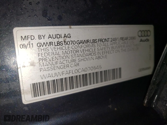 2012 Audi A4 2.0T Premium Plus with VIN WAUWFAFL0CA070545, listed as a Copart auction lot 85726494 with 143,957 mi miles and Salvage Title. Bid and sale history available at carsss.com. Image 12.
