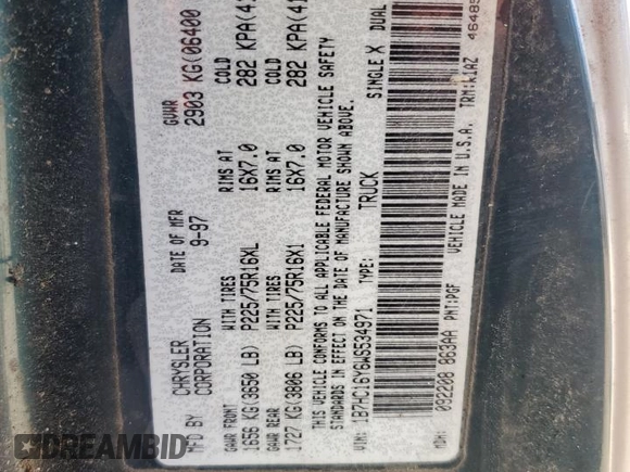 1998 Dodge 1500 z VIN 1B7HC16Y6WS534971, wystawiony jako Copart lot #48855355 z przebiegiem 243 455 mil mil oraz Nie do naprawy • Non repairable. Historia ofert i sprzedaży dostępna na DreamBid. Obrazek 12.