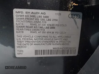 2024 Audi Q5 S line Premium Plus with VIN WA1EAAFY2R2052361, listed as a IAAI auction lot 39766650 with 2,181 mi miles and . Bid and sale history available at DreamBid. Image 9.