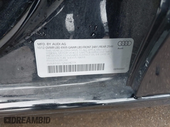 2013 Audi A4 Premium Plus with VIN WAUFFAFL1DN028279, listed as a IAAI auction lot 41085916 with 147,644 mi miles. Bid and sale history available at carsss.com. Image 9.