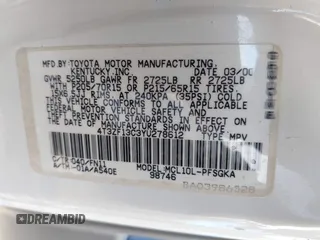 2000 Toyota Sienna LE z VIN 4T3ZF13C3YU278612, wystawiony jako IAAI lot #42018517 z przebiegiem 165 147 mil mil oraz . Historia ofert i sprzedaży dostępna na DreamBid. Obrazek 9.