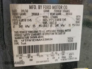 2010 Ford F-150 XL z VIN 1FTFW1EV6AKE59624, wystawiony jako Copart lot #59613915 z przebiegiem 165 369 mil mil oraz Szkoda całkowita • Salvage title. Historia ofert i sprzedaży dostępna na DreamBid. Obrazek 12.