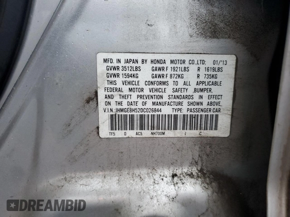 2013 Honda Fit Sport with VIN JHMGE8H52DC026844, listed as a Copart auction lot 86443994 with 0 mi miles and Salvage Title. Bid and sale history available at carsss.com. Image 14.