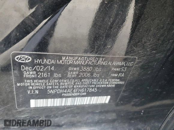 2015 Hyundai Elantra SE z VIN 5NPDH4AE4FH617845, wystawiony jako Copart lot #84423864 z przebiegiem Nie podano mil oraz Nie do naprawy. Historia ofert i sprzedaży dostępna na DreamBid. Obrazek 12.