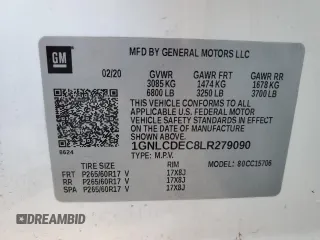 2020 Chevrolet Tahoe Commercial with VIN 1GNLCDEC8LR279090, listed as a Copart auction lot 46990355 with 52,118 mi miles and Salvage title. Bid and sale history available at DreamBid. Image 13.