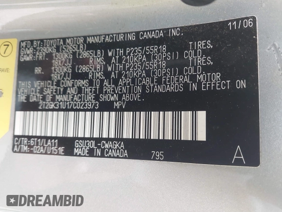 2007 Lexus RX 350 with VIN 2T2GK31U17C023973, listed as a IAAI auction lot 41914501 with 103,674 mi miles and . Bid and sale history available at DreamBid. Image 9.