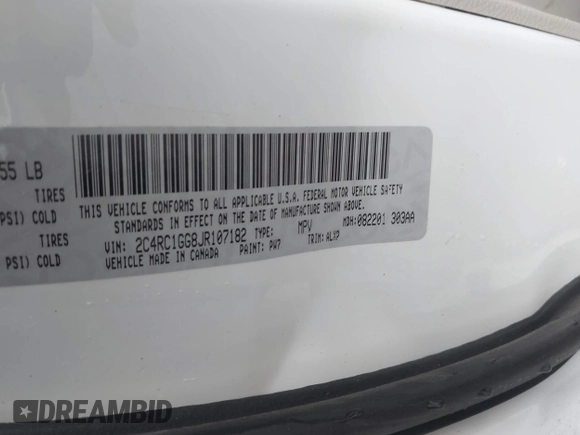 2018 Chrysler Pacifica Limited z VIN 2C4RC1GG8JR107182, wystawiony jako IAAI lot #42113415 z przebiegiem 154 982 mil mil oraz . Historia ofert i sprzedaży dostępna na DreamBid. Obrazek 9.