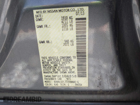 2014 Nissan Altima 2.5 S with VIN 1N4AL3AP5EC104858, listed as a IAAI auction lot 42082088 with 197,853 mi miles. Bid and sale history available at carsss.com. Image 9.