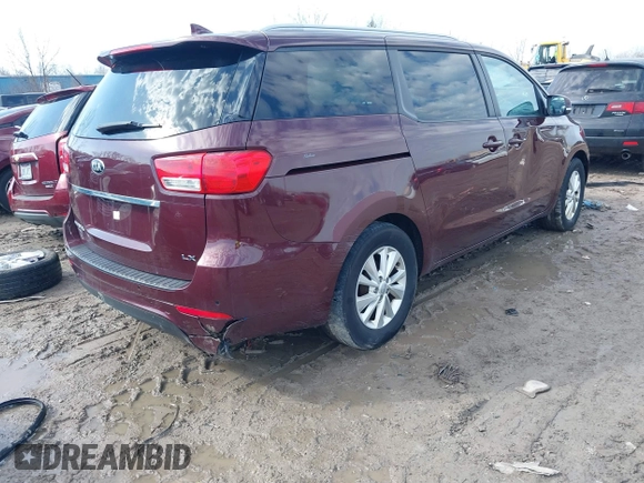 2017 Kia Sedona LX with VIN KNDMB5C19H6284704, listed as a IAAI auction lot 41756190 with 101,488 mi miles. Bid and sale history available at carsss.com. Image 4.