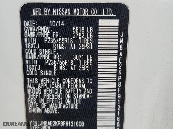 2015 Nissan Quest S with VIN JN8AE2KP8F9121606, listed as a Copart auction lot 54638664 with 104,186 mi miles. Bid and sale history available at carsss.com. Image 15.
