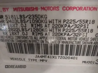 2007 Mitsubishi Outlander XLS with VIN JA4MT41X17Z020401, listed as a IAAI auction lot 41572756 with 43,696 mi miles. Bid and sale history available at carsss.com. Image 9.