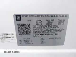 2021 Chevrolet Equinox LS with VIN 3GNAXHEV6MS143527, listed as a IAAI auction lot 42028486 with 23,136 mi miles and . Bid and sale history available at DreamBid. Image 9.