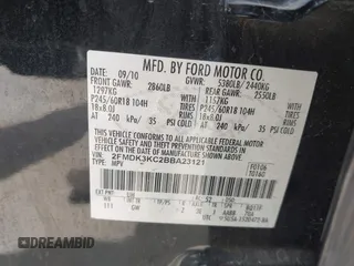 2011 Ford Edge Limited with VIN 2FMDK3KC2BBA23121, listed as a IAAI auction lot 42738283 with 134,970 mi miles and . Bid and sale history available at DreamBid. Image 9.