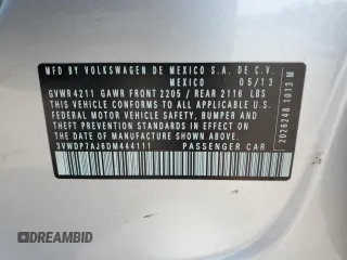 2013 Volkswagen Jetta SE with VIN 3VWDP7AJ6DM444111, listed as a Copart auction lot 60243665 with 47,005 mi miles and Salvage title. Bid and sale history available at DreamBid. Image 12.
