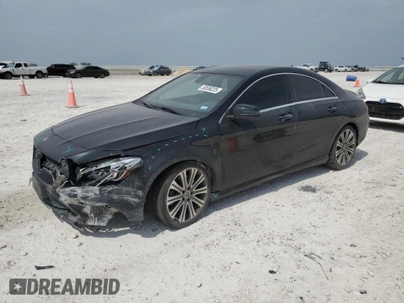 2018 Mercedes-Benz CLA with VIN WDDSJ4EB6JN686613, listed as a Copart auction lot 53536225 with 45,368 mi miles and Salvage Title. Bid and sale history available at carsss.com. Image 1.