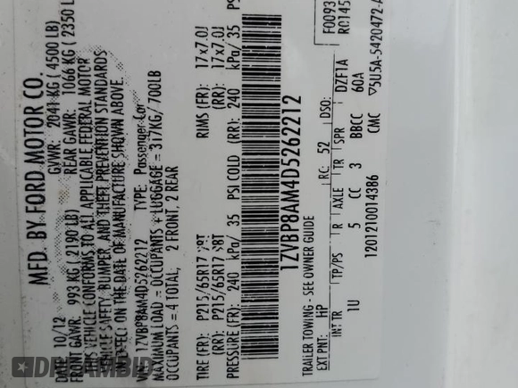 2013 Ford Mustang V6 with VIN 1ZVBP8AM4D5262212, listed as a Copart auction lot 51121685 with Not Provided miles and Salvage Title. Bid and sale history available at carsss.com. Image 14.