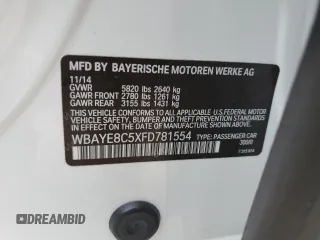 2015 BMW 7 Series 750Li with VIN WBAYE8C5XFD781554, listed as a Copart auction lot 80150903 with 60,919 mi miles and . Bid and sale history available at DreamBid. Image 13.