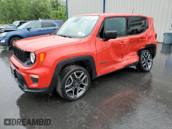 2021 Jeep Renegade Jeepster z VIN ZACNJDAB0MPM33342, wystawiony jako Copart lot #59976115 z przebiegiem 52 184 mil mil oraz Szkoda całkowita • Salvage title. Historia ofert i sprzedaży dostępna na DreamBid. Obrazek 1.