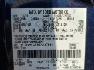 2011 Ford F-150 XL with VIN 1FTFW1CF3BFA17681, listed as a Copart auction lot 52759905 with 0 mi miles and Salvage Title. Bid and sale history available at carsss.com. Image 14.