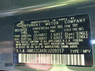 2020 Hyundai Tucson SE z VIN KM8J2CA49LU209117, wystawiony jako IAAI lot #41214916 z przebiegiem Nie podano mil oraz . Historia ofert i sprzedaży dostępna na DreamBid. Obrazek 9.