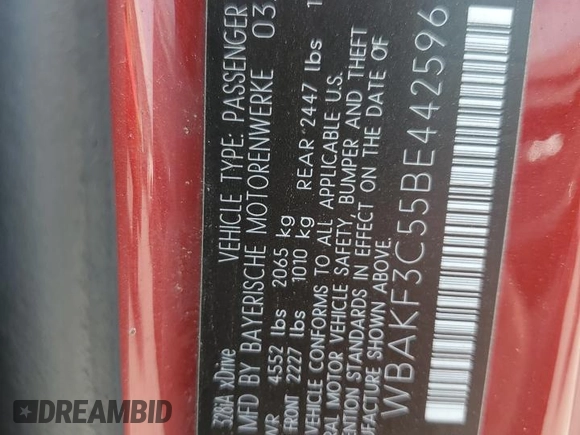 2011 BMW 3 Series 328i xDrive z VIN WBAKF3C55BE442596, wystawiony jako Copart lot #55130345 z przebiegiem 95 848 mil mil oraz Szkody całkowita. Historia ofert i sprzedaży dostępna na DreamBid. Obrazek 12.